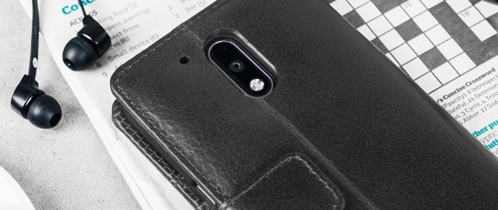 Olixar Genuine Leather Moto G4 Plus Wallet Stand Case - Black