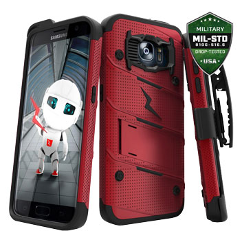 Coque Galaxy S7 Edge Zizo Bolt Series avec clip ceinture – Rouge