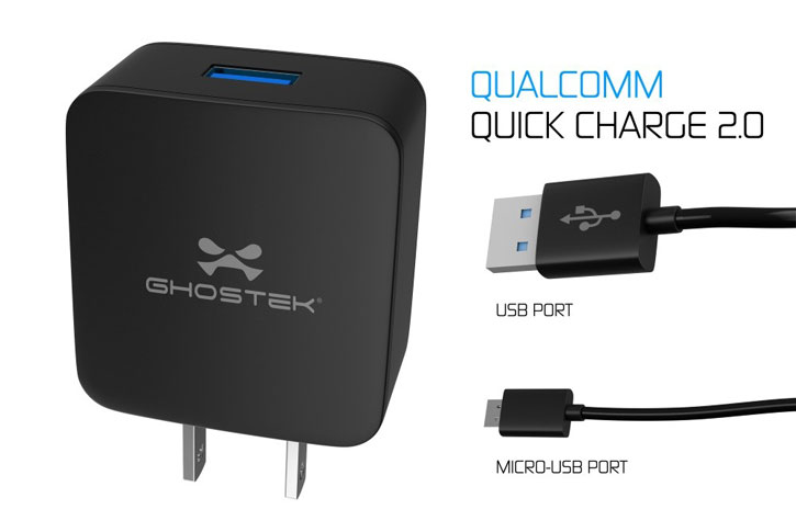 Ghostek USB Qualcomm Quickcharge 2.0 USA Wall Charger - Black