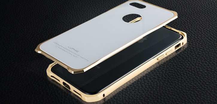 Luphie Tempered Glass and Metal iPhone 7 Bumper Case - Gold & White