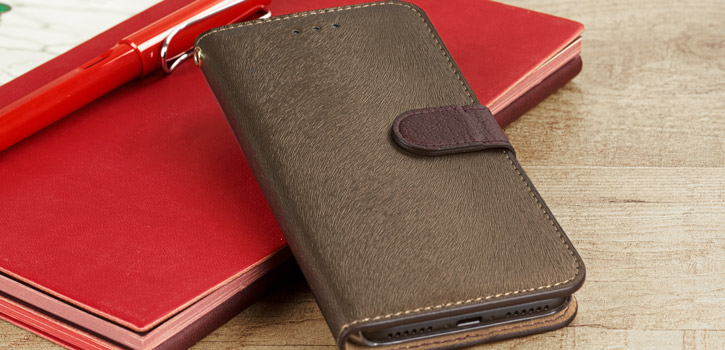Housse iPhone 7 Hansmare Portefeuille en cuir – Brun dorée