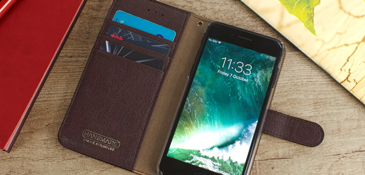 Housse iPhone 7 Hansmare Portefeuille en cuir – Brun dorée