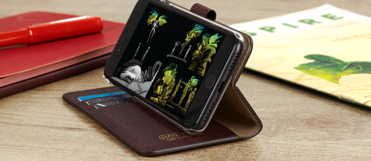 Housse iPhone 7 Hansmare Portefeuille en cuir – Brun dorée vue sur port