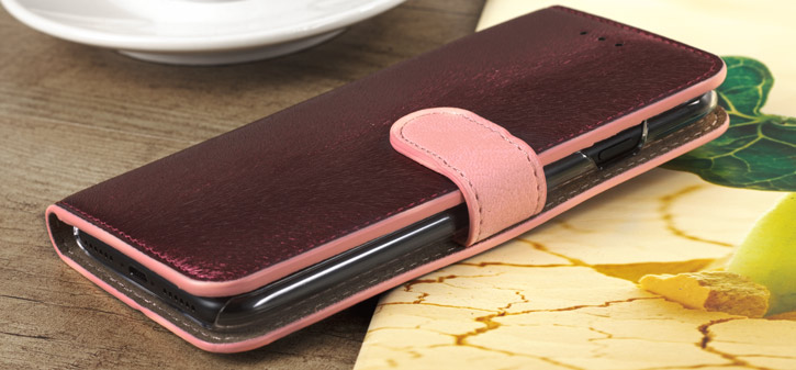 Housse iPhone 7 Hansmare Portefeuille en cuir – Vin rosé vue sur touches
