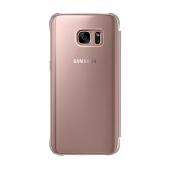 Clear View Cover Officielle Samsung Galaxy S7 – Or Rose vue sur appareil photo