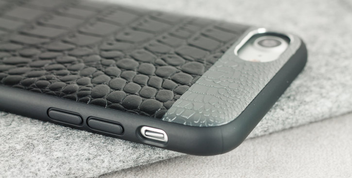 Coque iPhone 8 / 7 CROCO2 Cuir Véritable - Noire vue sur touches