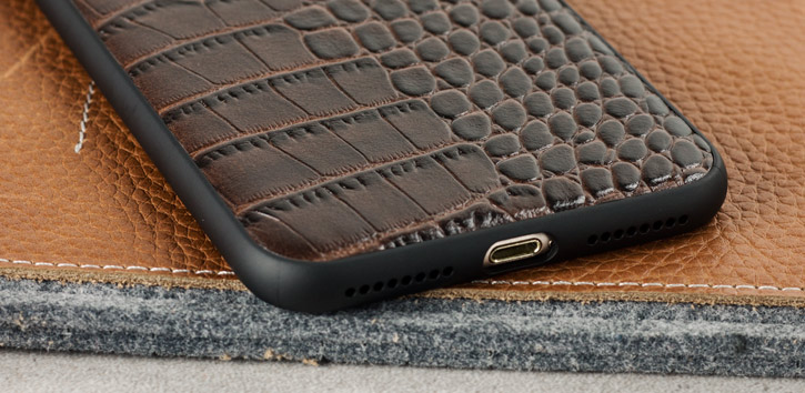 Coque iPhone 8 Plus / 7 Plus CROCO2 Cuir Véritable - Marron