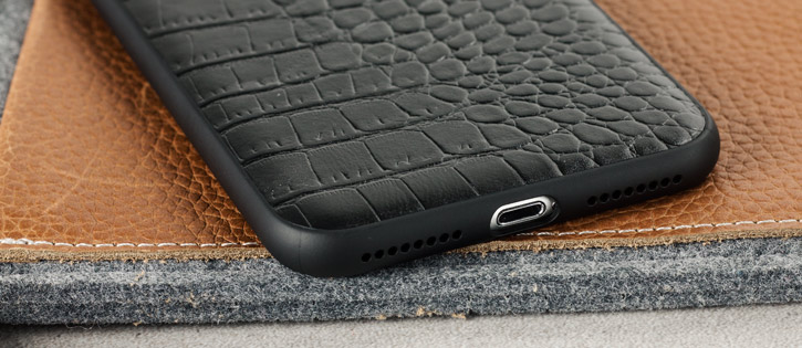 Coque iPhone 8 Plus / 7 Plus CROCO2 Cuir Véritable - Noire