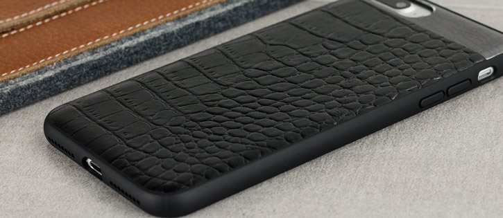 Coque iPhone 8 Plus / 7 Plus CROCO2 Cuir Véritable - Noire vue sur port