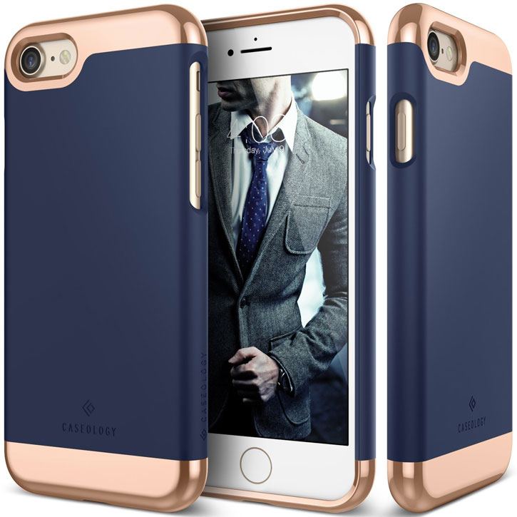 Coque iPhone 8 / 7 Caseology Savoy Series Slider - Bleu Marine vue sur appareil photo