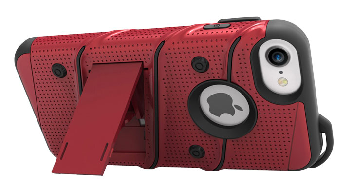 Coque iPhone 8 / 7 Zizo Bolt + Clip Ceinture - Rouge / Noire vue sur béquille