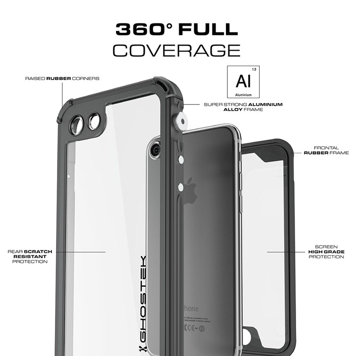 Coque iPhone 7 Ghostek Atomic 3.0 Waterproof Tough - Noire vue sur appareil photo