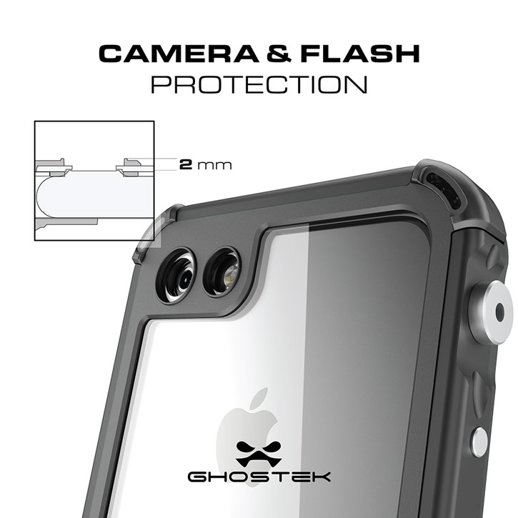 Coque iPhone 7 Ghostek Atomic 3.0 Waterproof Tough - Noire vue sur appareil photo