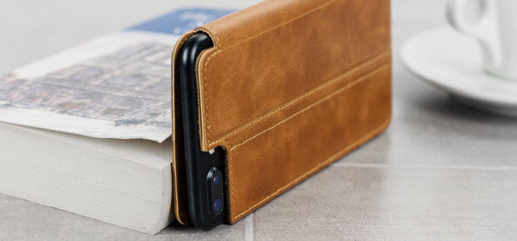 Olixar Slim Genuine Leather Flip iPhone 7 Wallet Case - Tan