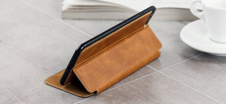 Olixar Slim Genuine Leather Flip iPhone 7 Plus Wallet Case - Tan