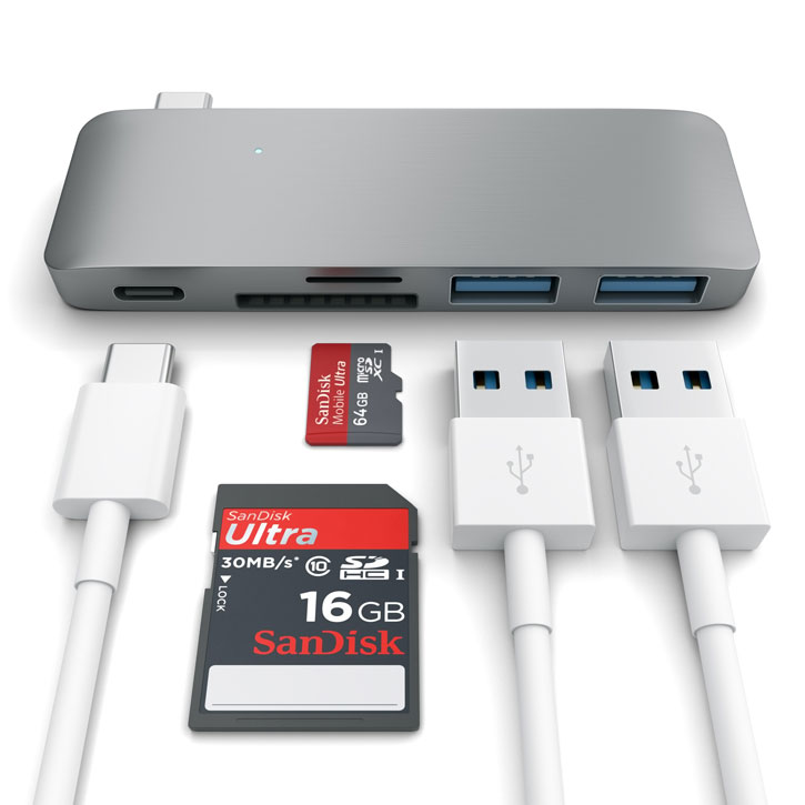 Satechi USB-C Adapter & Hub med USB Laddningsportar - Rymdgrå