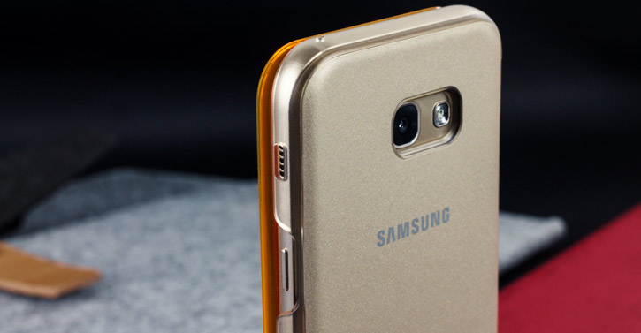 Flip Wallet Cover Officielle Samsung Galaxy A5 2017 Neon – Or vue sur appareil photo