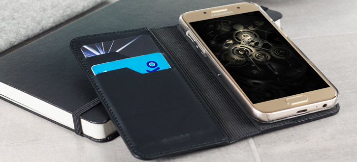 Housse Samsung Galaxy A3 2017 Olixar Portefeuille Cuir - Noire vue sur ports