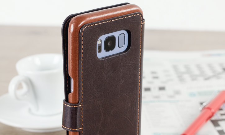 VRS Design Dandy Leather-Style Galaxy S8 Plus Wallet Case - Brown