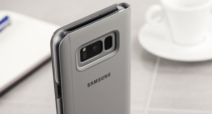 Clear View Stand Cover Officielle Samsung Galaxy S8 – Argent vue sur appareil photo