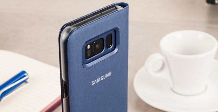 Clear View Stand Cover Officielle Samsung Galaxy S8 – Bleu vue sur appareil photo