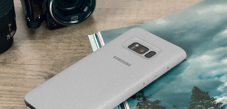 LED Flip Wallet Cover Officielle Samsung Galaxy S8 - Argent vue sur appareil photo