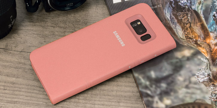 LED Flip Wallet Cover Officielle Samsung Galaxy S8 - Rose vue sur appareil photo