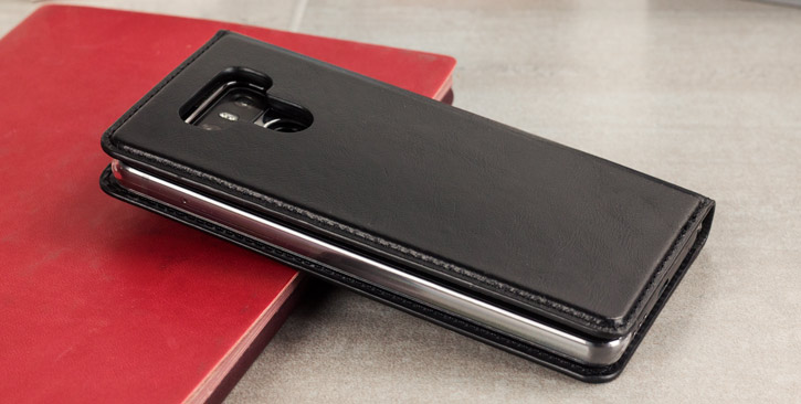 Housse LG G6 Olixar Portefeuille Executive Cuir Véritable - Noire vue sur appareil photo