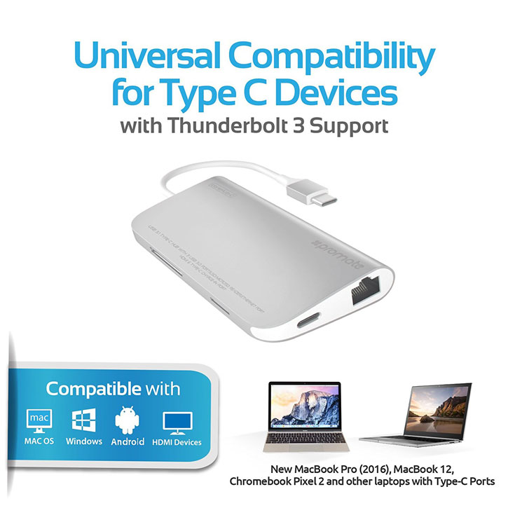 Promate uniHub-C 4-in-1 Compact USB C Hub with Power Deilvery - Silver