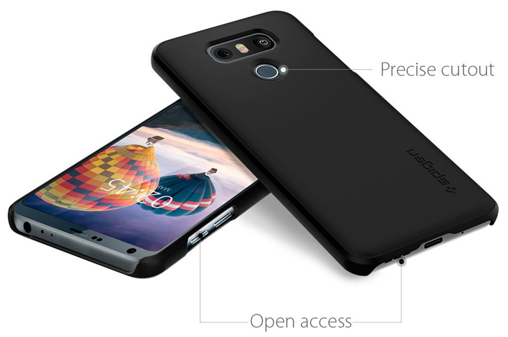 Coque LG G6 Spigen Thin Fit – Noire vue sur ports