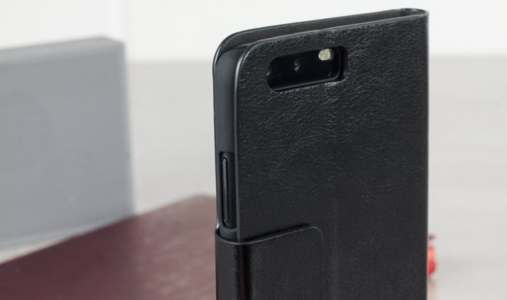 Housse Huawei P10 Olixar Portefeuille Simili cuir avec support – Noire vue sur appareil photo