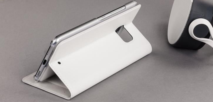 Housse Officielle HTC U Ultra avec rabat en cuir véritable – Blanc vue sur ports
