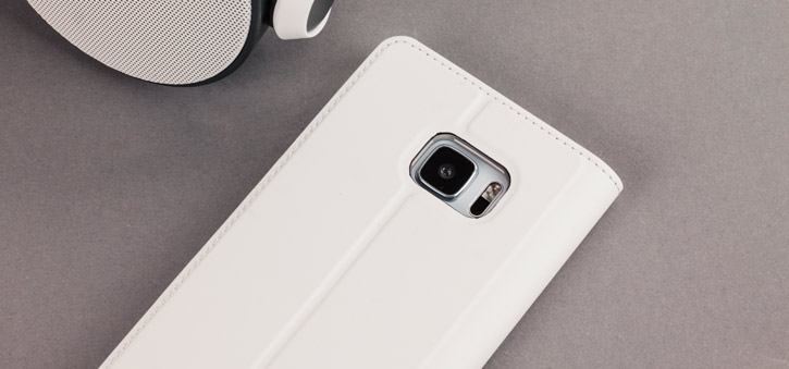 Housse Officielle HTC U Ultra avec rabat en cuir véritable – Blancvue sur appareil photo