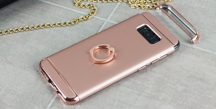 Coque Samsung Galaxy S8 Olixar X-Ring – Or Rose vue sur appareil photo