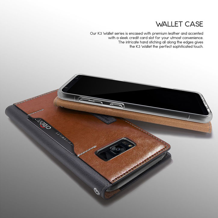 Housse Samsung Galaxy S8 Obliq K3 Portefeuille – Marron / Gris vue sur touches