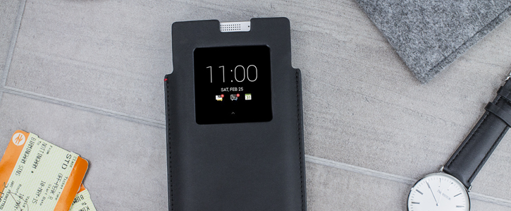 Official BlackBerry Smart Pocket KEYone Genuine Leather Case - Black