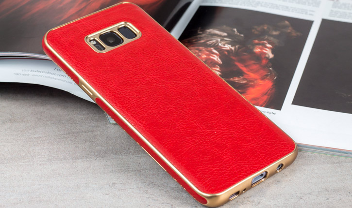 Housse Samsung Galaxy S8 Olixar Makamae Simili Cuir - Rouge vue sur appareil photo