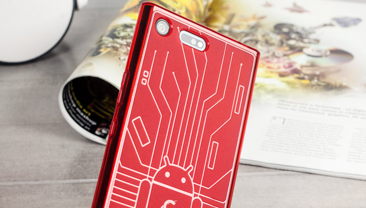 Coque Sony Xperia XZ Premium Cruzerlite Bugdroid Circuit – Rouge vue sur appareil photo