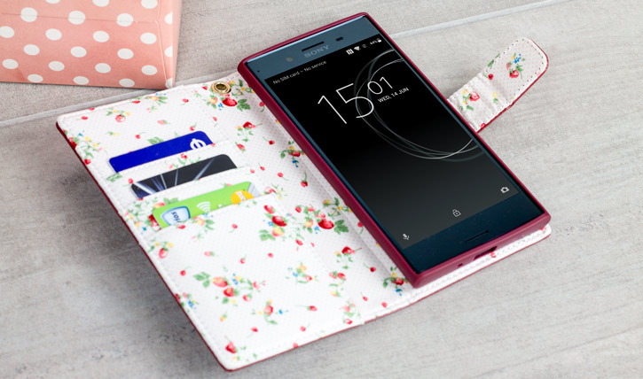 Olixar Leather-Style Sony Xperia XZ Premium Wallet Case - Floral Red