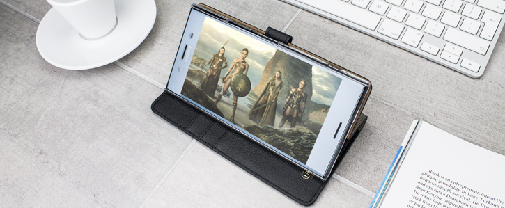 Housse Sony XZ Premium Hansmare Portefeuille en cuir – Or noir