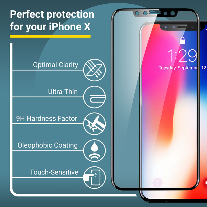 Olixar iPhone X Full Cover Glass Screen Protector 2-in-1 Pack -  Black