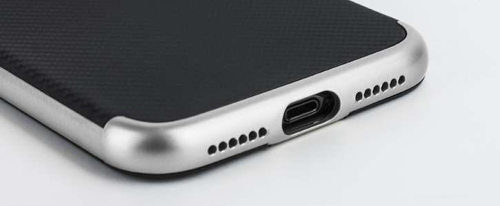Coque iPhone X Olixar X-Duo – Fibres de carbone Argent vue sur port