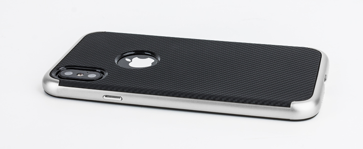 Coque iPhone X Olixar X-Duo – Fibres de carbone Argent vue sur touches