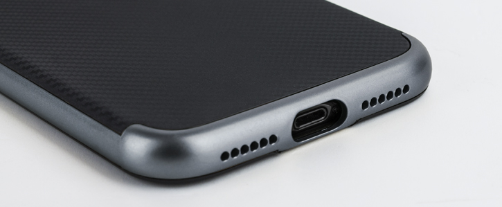 Coque iPhone X Olixar X-Duo – Fibres de carbone Gris Métallique vue sur port