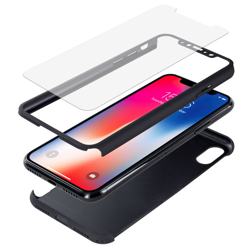 Olixar XTrio Full Cover iPhone X Case & Screen Protector - Black
