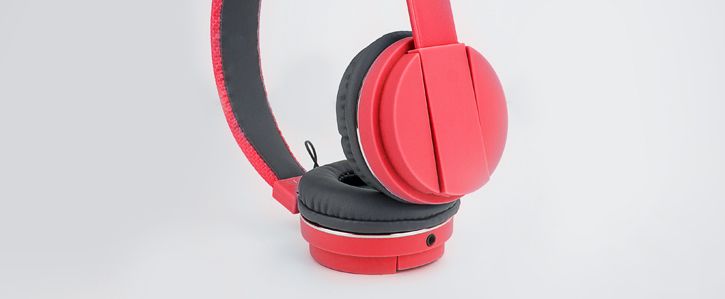 Bitmore Classic Over Ear Folding Headphones with Mic and Remote - Red