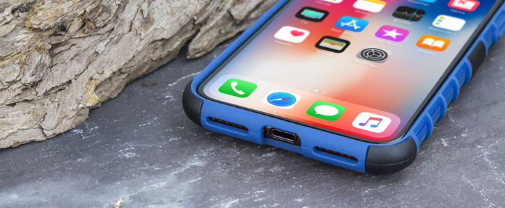 Coque iPhone X ArmourDillo protectrice – Bleue vue sur port