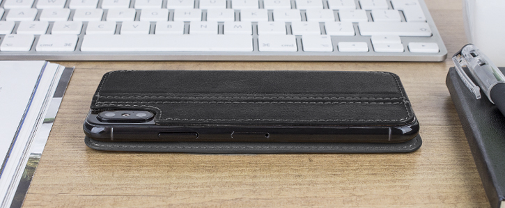 Olixar Slim Genuine Leather Flip iPhone X Wallet Case - Black