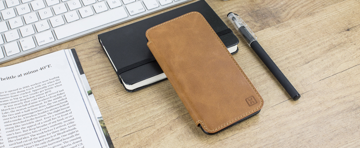 Olixar Slim Genuine Leather Flip iPhone X Wallet Case - Tan