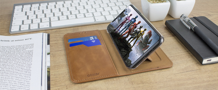 Olixar Genuine Leather iPhone X Executive Wallet Case - Tan
